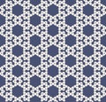 Vector geometric seamless pattern with small hexagons, net. Deep blue and beige Royalty Free Stock Photo