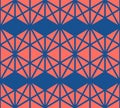 Vector geometric seamless pattern with triangles and hex. Blue and coral color Royalty Free Stock Photo