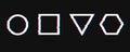Vector geometric shapes frames with dynamic glitch effect. Easy to animate. Trendy glitch elements. Circle, square, triangle and