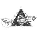 Vector geometric shark tattoo or t-shirt print design Royalty Free Stock Photo