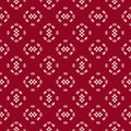 Vector geometric traditional folk ornament. Dark red and white seamless pattern Royalty Free Stock Photo