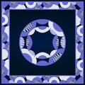 Vector geometric white purple pattern on dark blue background for textile design, fabric, scarves, shawl, hijab Royalty Free Stock Photo