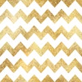 Vector Geometric Zigzag Striped Golden Seamless Pattern. Shiny gold foil patina repeat texture with white chevron. Abstract