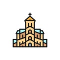 Vector georgian orthodox church, Tbilisi flat color line icon.