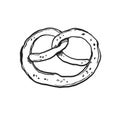 vector German bakery pretzel or bretzel, hand drawn sketch of crispy bread with sesame seed, Oktoberfest beer festival