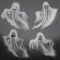 Vector ghosts, phantoms set. Halloween spooky spirits Royalty Free Stock Photo