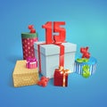 Discount illustration. Gift boxes. 15 percent. Royalty Free Stock Photo