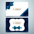 Vector gift cards, blue tartan and decorative bow
