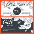 Vector gift voucher, card template with hand drawn autumn leaves Royalty Free Stock Photo