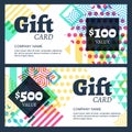 Vector gift voucher with multicolor geometric pattern.