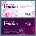 Vector gift voucher template with lotus, lily flowers. Royalty Free Stock Photo