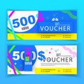 Vector gift voucher template. Universal flyer for business. Bright vector design,blue pink green yellow design elements Royalty Free Stock Photo