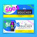 Vector gift voucher template. Universal flyer for business. Bright vector design,blue pink green yellow design elements Royalty Free Stock Photo