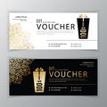 Vector gift voucher template. Universal flyer for business. Clean vector design, black gold design elements. Clean