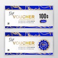 Vector gift voucher template. Universal flyer for business. luxury blue gold white vector for department stores