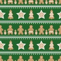 Vector gingerbread figures in a geometric composition repeat pattern backcground