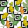 Vector. Ginkgo leaf. Seamless background pattern. Fabric wallpaper print texture on white background. Royalty Free Stock Photo