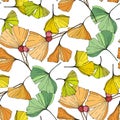 Vector. Ginkgo leaf. Seamless background pattern. Fabric wallpaper print texture on white background. Royalty Free Stock Photo