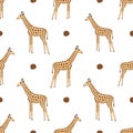 Vector giraffe seamless pattern illustration isolated on white background. Cute hand-drawn smiling giraffes. Royalty Free Stock Photo