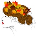 Vector girl with autumn leaves in long hair Royalty Free Stock Photo