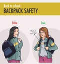 Vector - Girl backpack correct posture position good for back pain vector Royalty Free Stock Photo