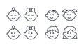 Vector girl and boy icons. Editable stroke. Set of line icons of children. Babies kindergarteners teenagers schoolchildren. Kids