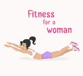 Vector girl does abdominal exercise, woman makes fitness workout