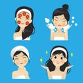 Vector of girl facial mask with tomato slice mask