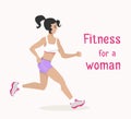 Vector girl goes jogging, woman makes cardio exercise