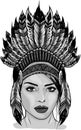 design of Beautiful girl in a headdress of North American Indians.