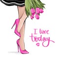 Vector girl in high heels. Fashion illustration. Female legs in shoes