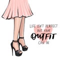 Vector girl in high heels. Fashion illustration. Female legs in shoes