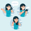 Vector girl with phone in various poses