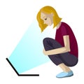 Vector girl sits on the floor and looking at notebook Royalty Free Stock Photo