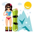 Vector Girl with snowboard. Snowboarding. Flat style colorful Cartoon illustration. Royalty Free Stock Photo