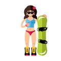 Vector Girl with snowboard. Snowboarding. Flat style colorful Cartoon illustration. Royalty Free Stock Photo