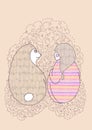 Vector Girl and teddy bear raccoon tender friendship