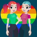 Vector girls friend or lesbian Pride with lgbt rainbow color