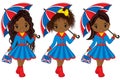 Vector Girls Holding Umbrellas and Handbags with British Flag Print Royalty Free Stock Photo