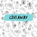 Vector giveaway card with gift boxes pattern