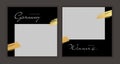 Vector giveaway story trendy templateset. Black and white frames with gold brush strokes place for photo and title text. Design