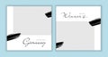 Vector giveaway story trendy templateset. Black and white frames with hand drawn brush strokes place for photo and title text.