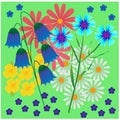 Vector glade flowers bluebell camomile green summer