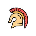 Vector gladiator warrior helmet, spartan flat color line icon.