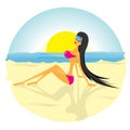 vector Glamour fashionable beach girl.