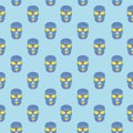 Vector glamourous Halloween yellow and purple skull and blue background seamless repeat pattern