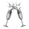 Vector glasses of champagne with splashes isolated