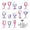 Vector glasses collection, alcohol theme simple illustrations