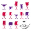 Vector glasses collection, alcohol theme simple illustrations