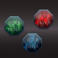 Vector glassy Hexagon buttons, banners. Graphic design Can be used for website and promotion. Vector
